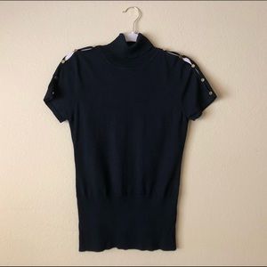 Caché Turtleneck Gold Shoulder Accents Black